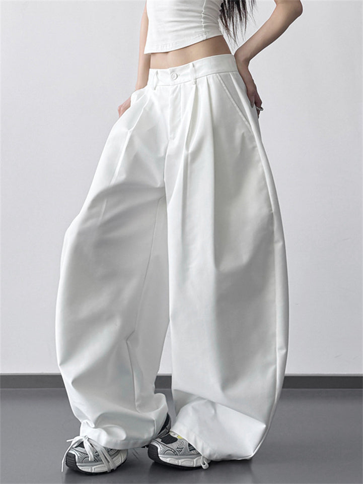 Pantaloni casual da donna, modello ampio a gamba larga con bottoni