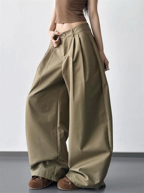 Pantaloni casual da donna, modello ampio a gamba larga con bottoni