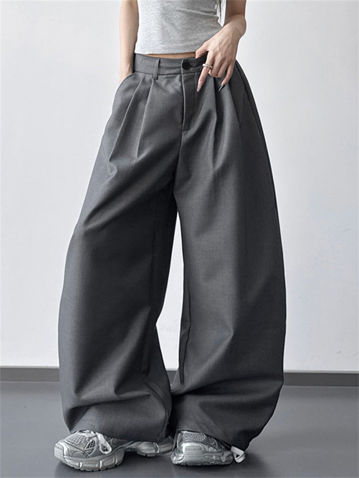 Pantaloni casual da donna, modello ampio a gamba larga con bottoni